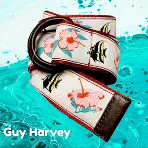 $25 Guy Harvey belt ladies size S/M red white angel fish flowers nautical new